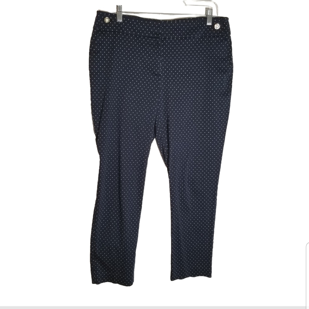 Anne Klein Pants Women's Size 12 Crop Stretch Trousers Blue White Polka Dot